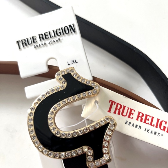 NWT Original 2pc TRUE RELIGION Belts Horseshoe Rhinestone Enamel Black Brown